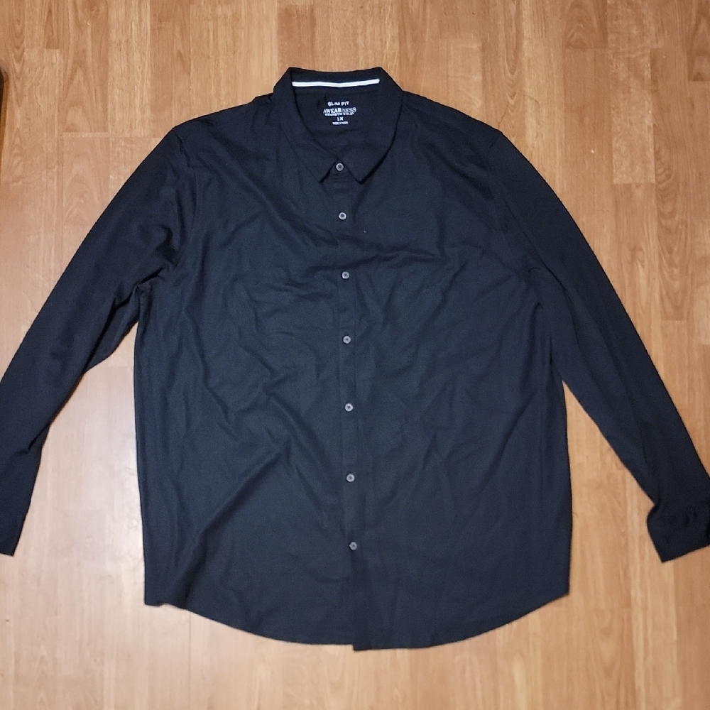Slim Dry Fit Long Sleeve Button Down Black Shirt